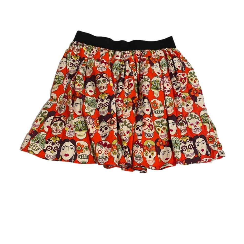 Hemet Frida Kahlo/Sugar Skull Dia de Los Muertos skirt 100% cotton size M H4